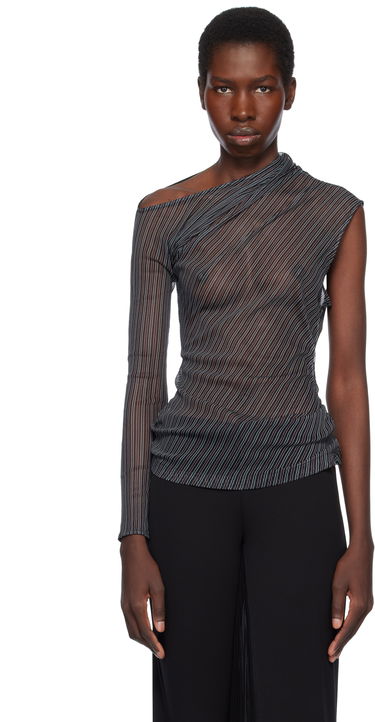 T-shirt Courrèges Courrèges Asymmetric Striped Mesh Top Svart | 125JTO387PR0099, 0