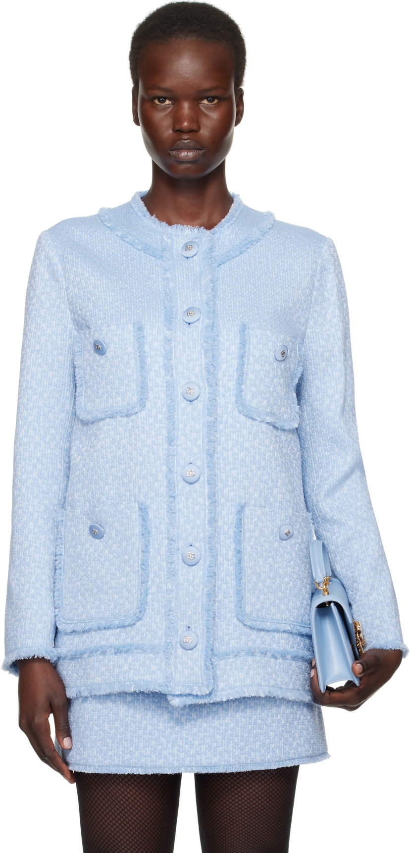 Jacka Dolce & Gabbana Dolce&Gabbana Single-Breasted Raschel Tweed Jacket Blå | F29YCT HUMUA