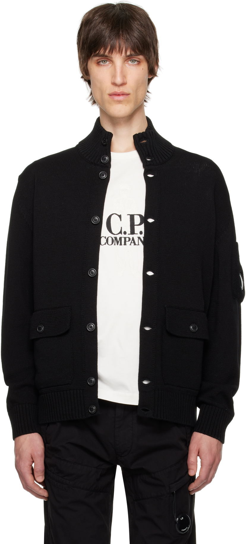 Sweater C.P. Company C.P. Company Knit Lens Cardigan Svart | 18CMKN078A-110058A