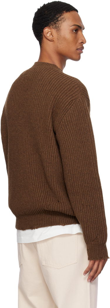 Sweater Maison Margiela MM6 Maison Margiela Ribbed Wool Knit V-Neck Sweater Brun | SH0HN0003 M13138, 2