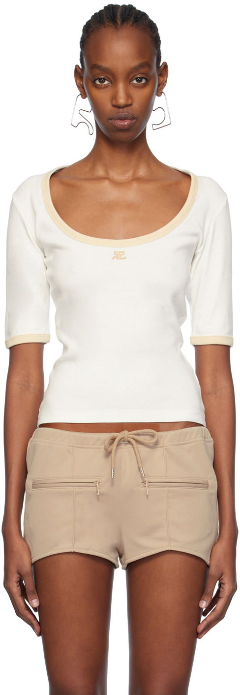 T-shirt Courrèges Slim Scoop Neck T-Shirt Vit | 124JTS116JS0070