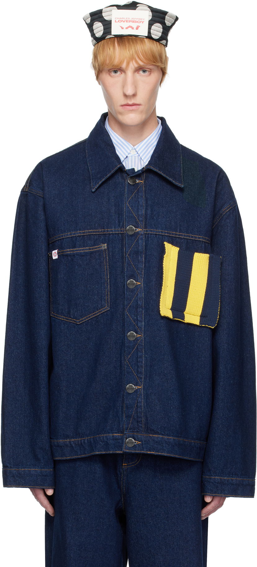 Jacka Charles Jeffrey Loverboy Charles Jeffrey LOVERBOY Knit Patch Cargo Denim Jacket Blå | 54010201
