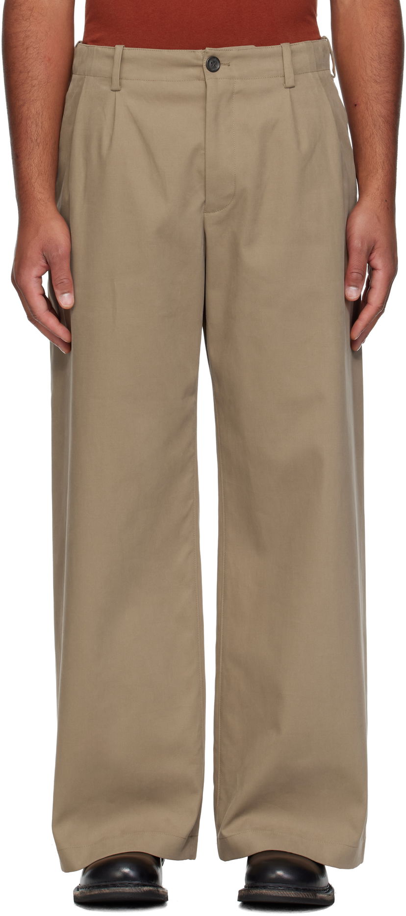 Byxor OUR LEGACY Bridge Pleated Wide-Leg Chino Trousers Beige | M4254BS