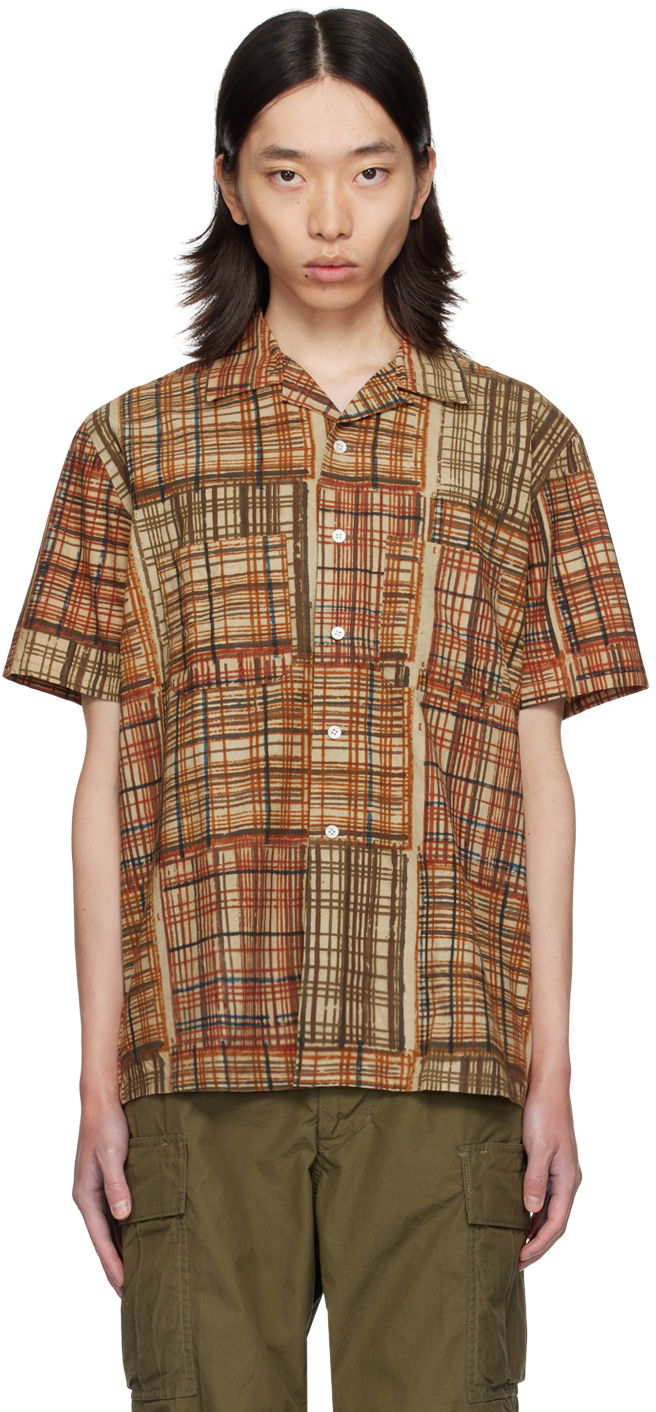 Skjorta BEAMS BEAMS PLUS Block Print Short Sleeve Shirt Brun | 3801-0108-139