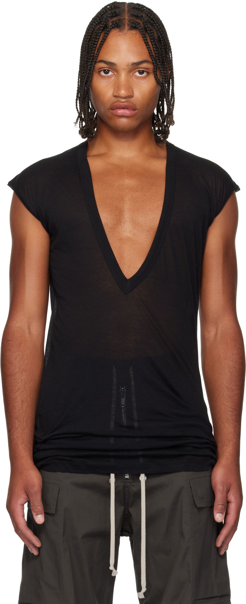 T-shirt Rick Owens Rick Owens Concordians Dylan Deep V-Neck T-Shirt Svart | RU02E1157 UC