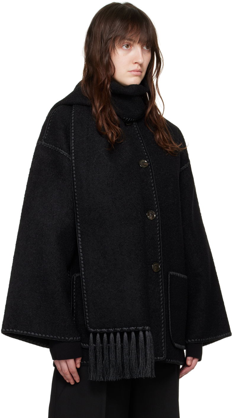 Jacka TOTEME TOTEME Embroidered Hooded Jacket with Fringed Scarf Svart | 224-1018-201, 1