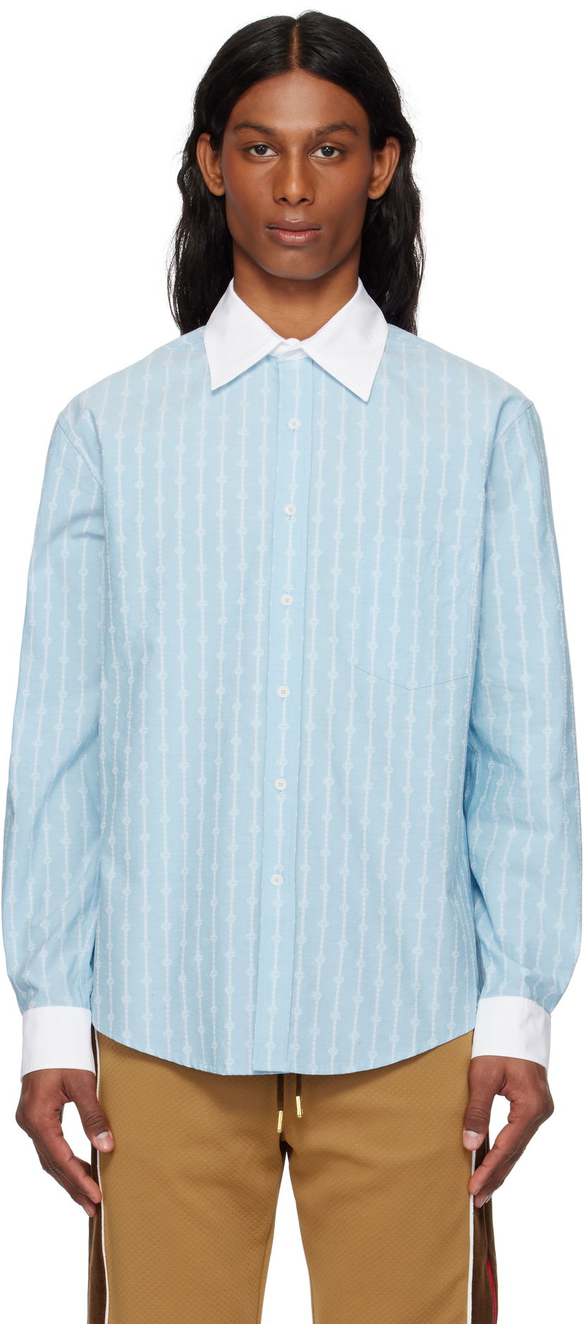 Skjorta Casablanca Casablanca Laurel Stripe Jacquard Shirt Blå | MS25-SH-175-01