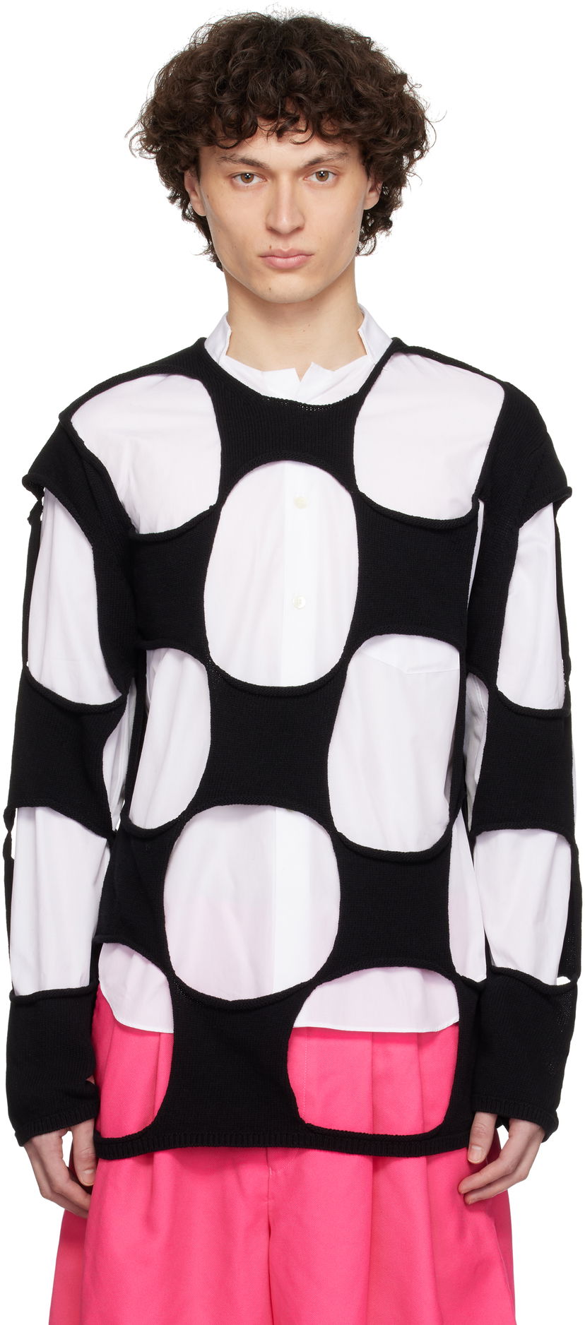 Sweater Comme des Garçons Homme Plus Cotton Code Intarsia B Pattern Crewneck Sweater Svart | PO-N012-051