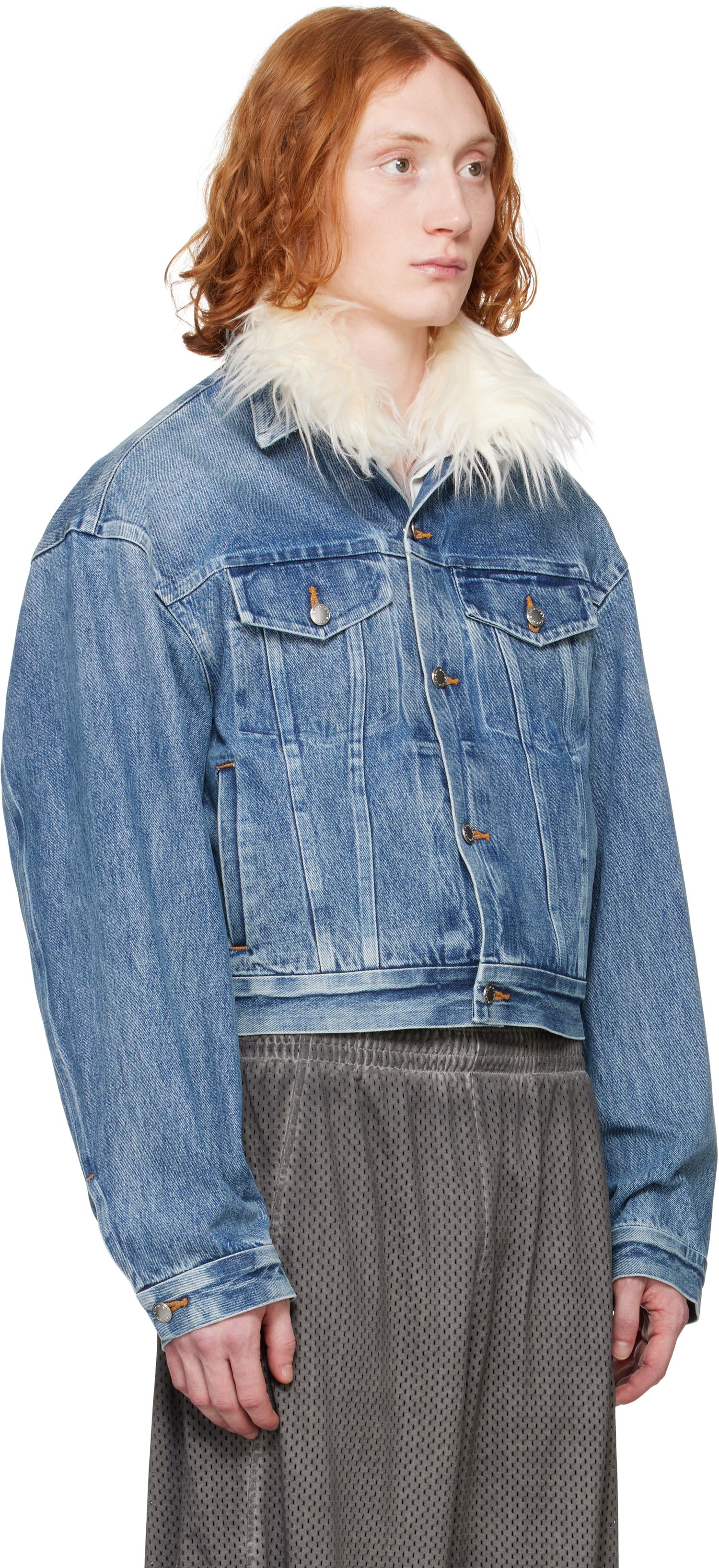 Jacka Alexander Wang Alexander Wang Rounded Trucker Denim Jacket with Faux Fur Collar Blå | 6WC1252066, 1