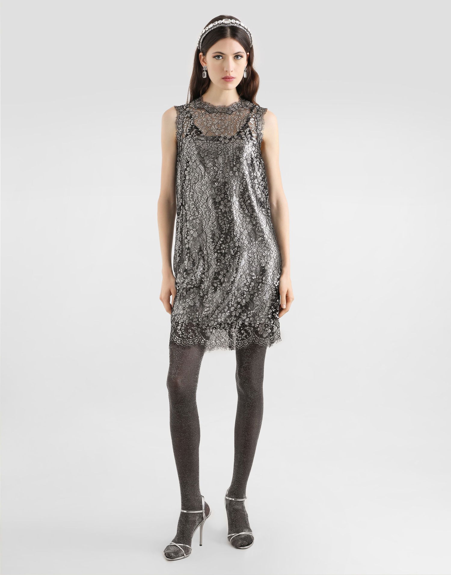 Klä Dolce & Gabbana Lamé Lace Dress Svart | F6ATYTILMCFS0998, 1