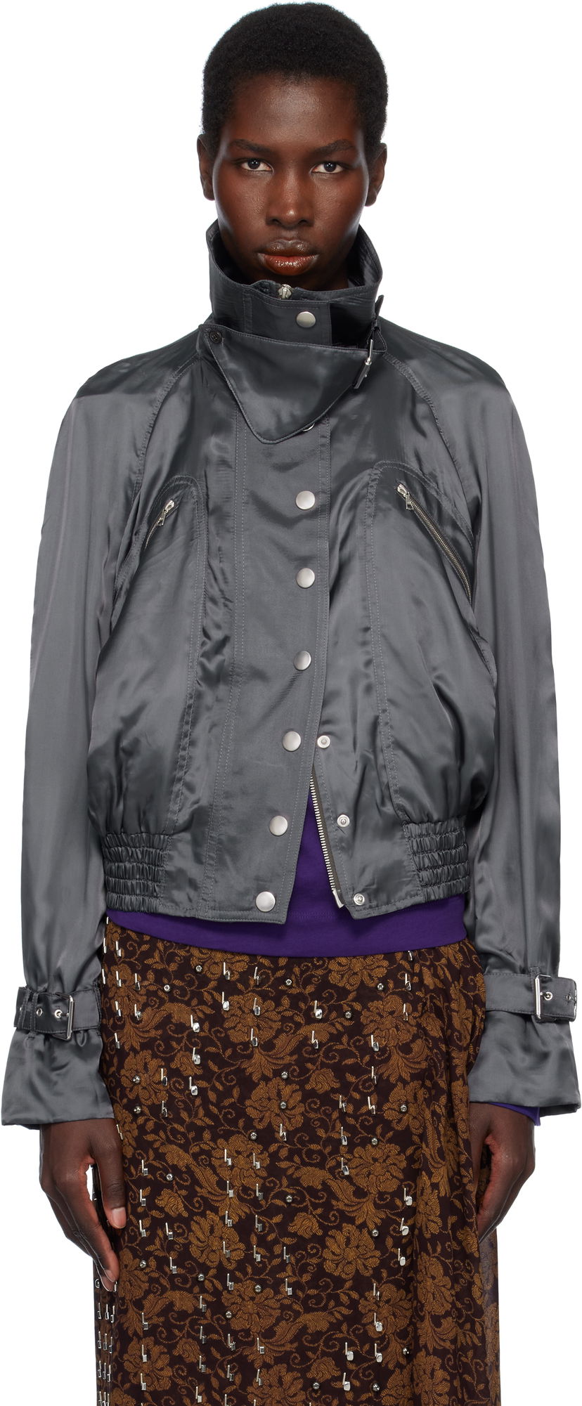 Bomberjacka Dries Van Noten Dries Van Noten Satin Bomber Jacket Grå | 251-010506-1427