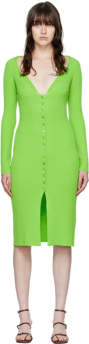 Klä Blumarine Ribbed Button-Up Midi Dress Grön | 2A210A