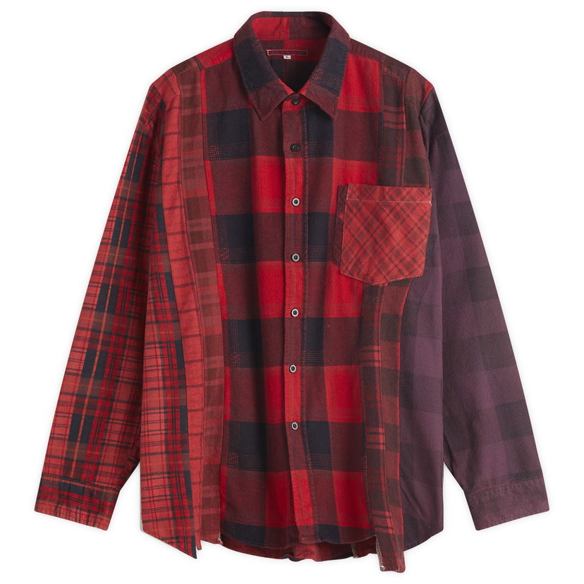 Skjorta Needles 7 Cuts Wide Over Dyed Flannel Shirt, Size Large Röd | QV400-A