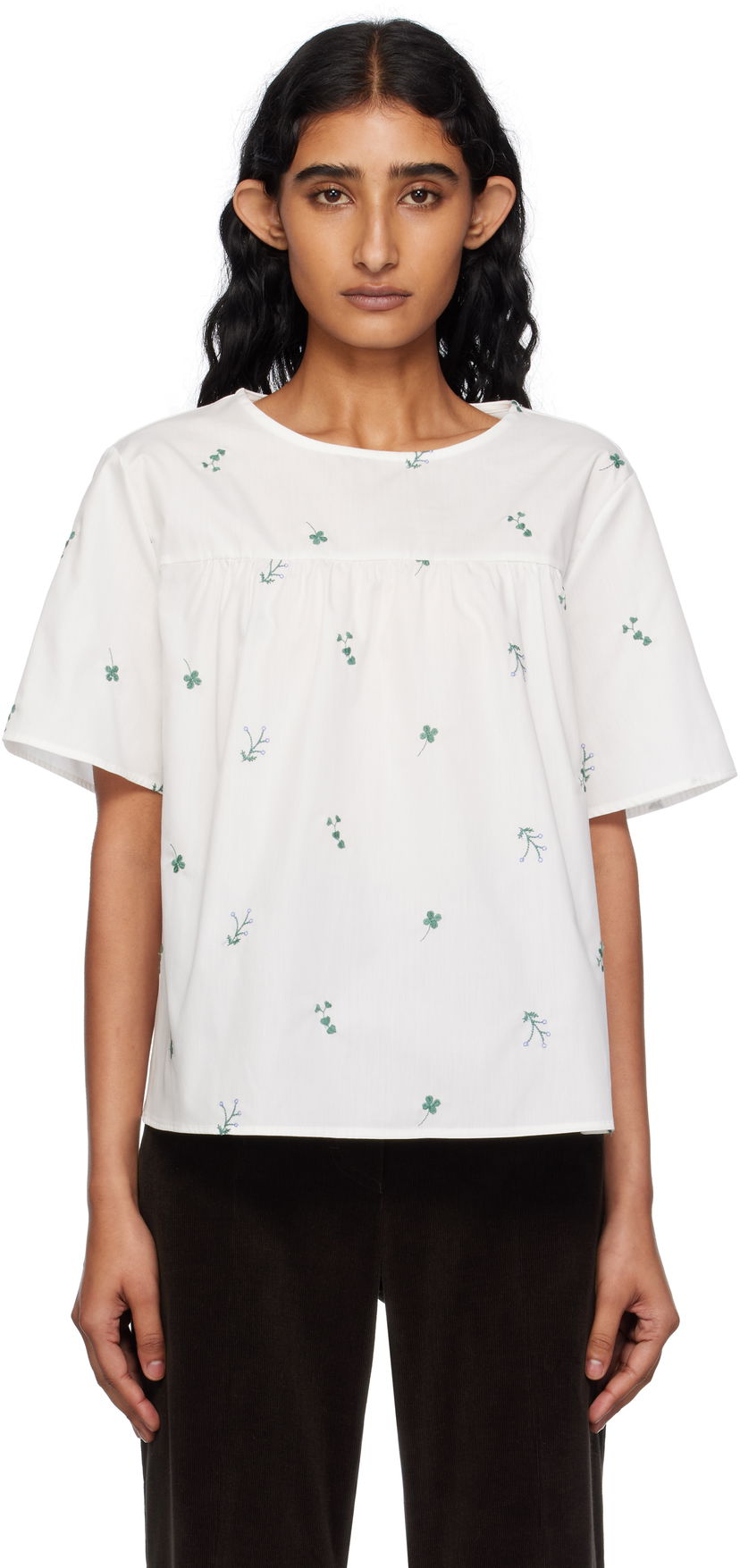 T-shirt Max Mara Weekend Max Mara Edita Floral Embroidered Top Vit | 2515941072600