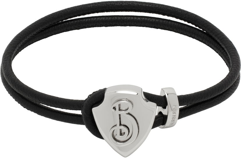 Armband Burberry Leather Bracelet with Metal Shield Svart | 8105614