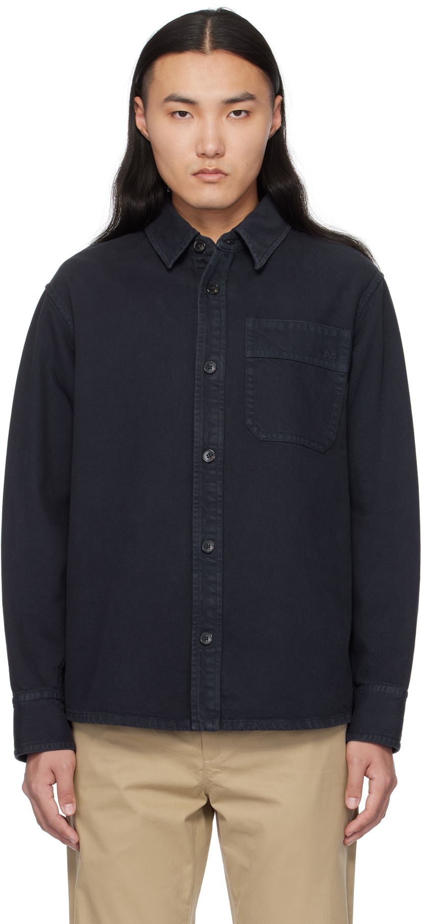Skjorta A.P.C. Chest Pocket Overshirt Mörkblå | COGZV-H02918