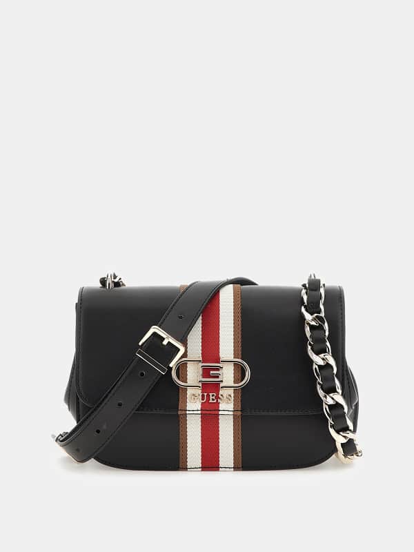 Handväska GUESS Nelka Front-Stripe Mini Crossbody Svart | HWVG9307200