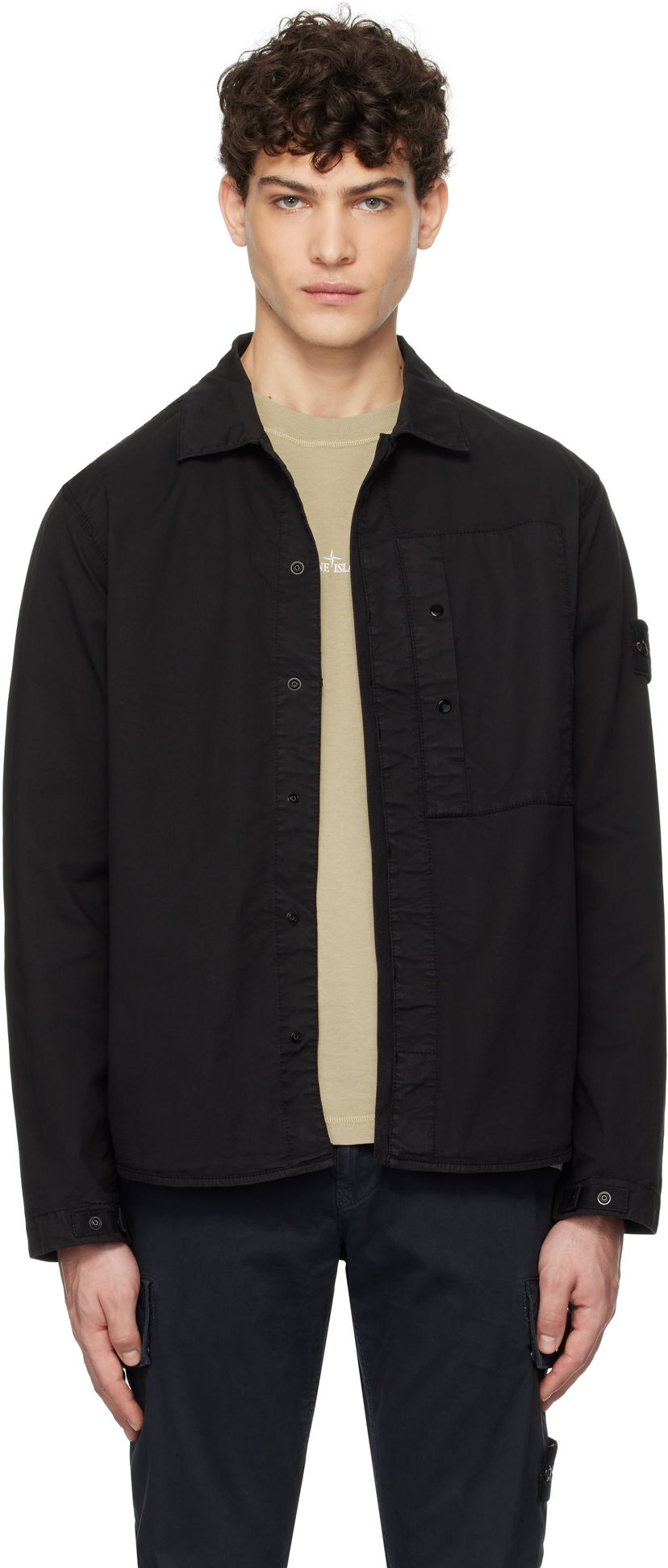 Skjorta Stone Island Stone Island Supima Cotton Twill Stretch-TC Overshirt Svart | K1S15 1200033 S0010
