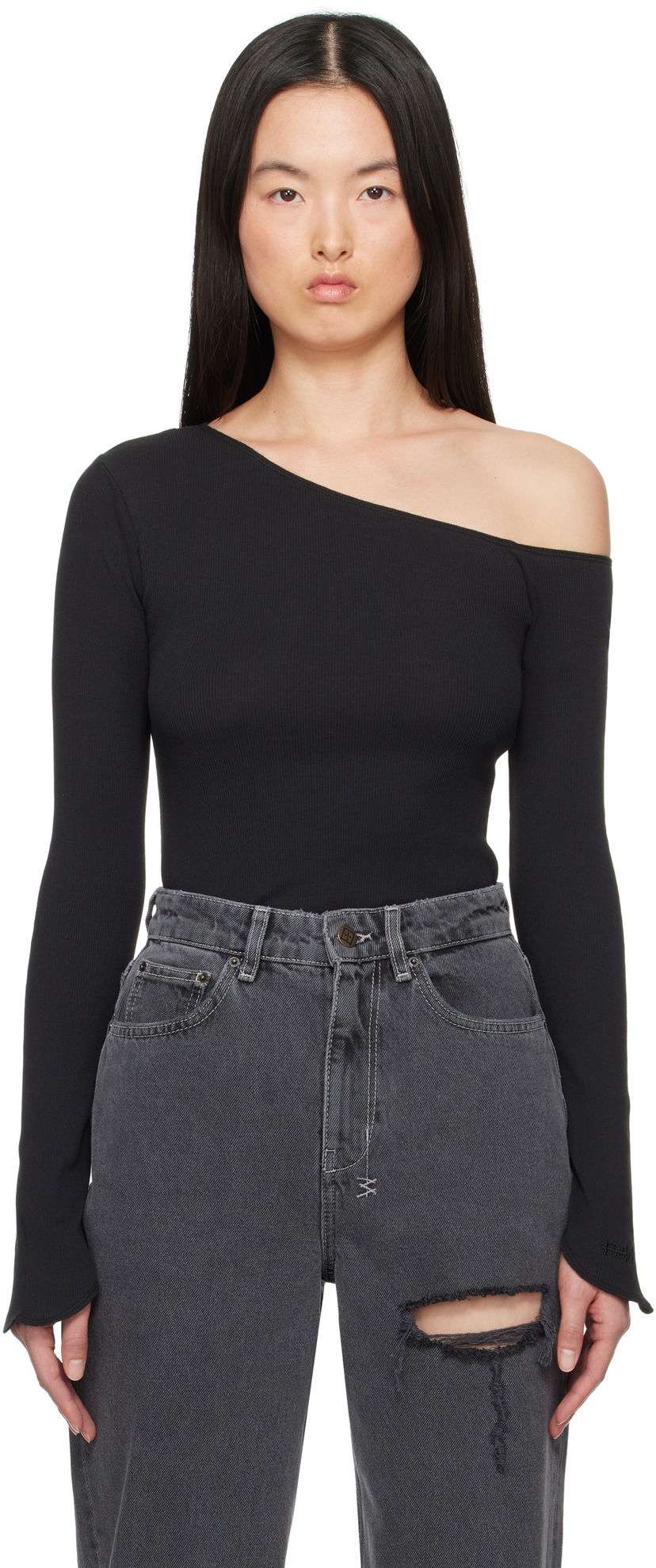 Sweater Ksubi Ksubi Blessings One Shoulder Ribbed Top Svart | WSP25FT011