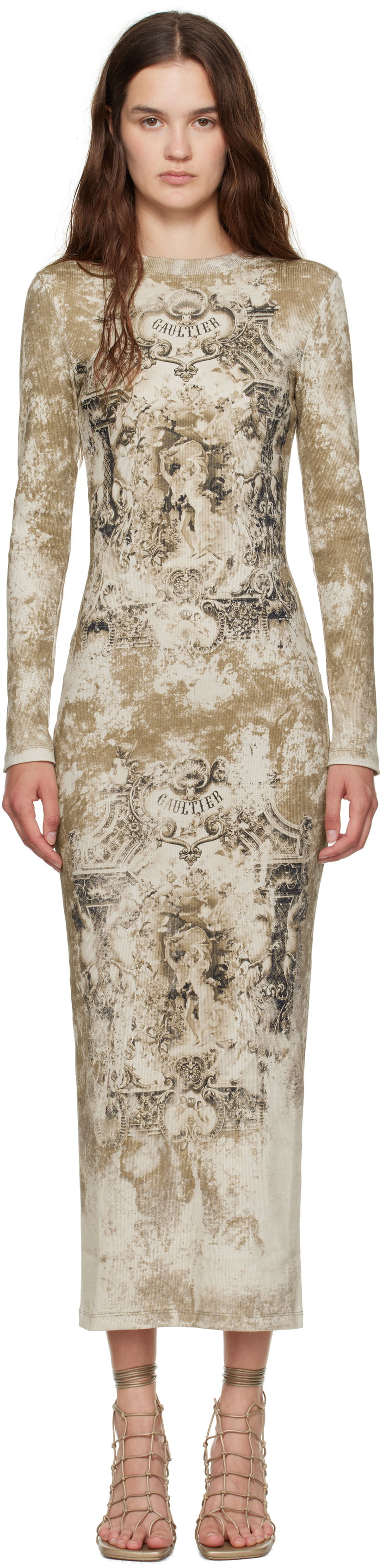 Klä Jean Paul Gaultier Jean Paul Gaultier 'The Médaillon' Cotton Maxi Dress Beige | 25/03-W-DR018-J013P-6965