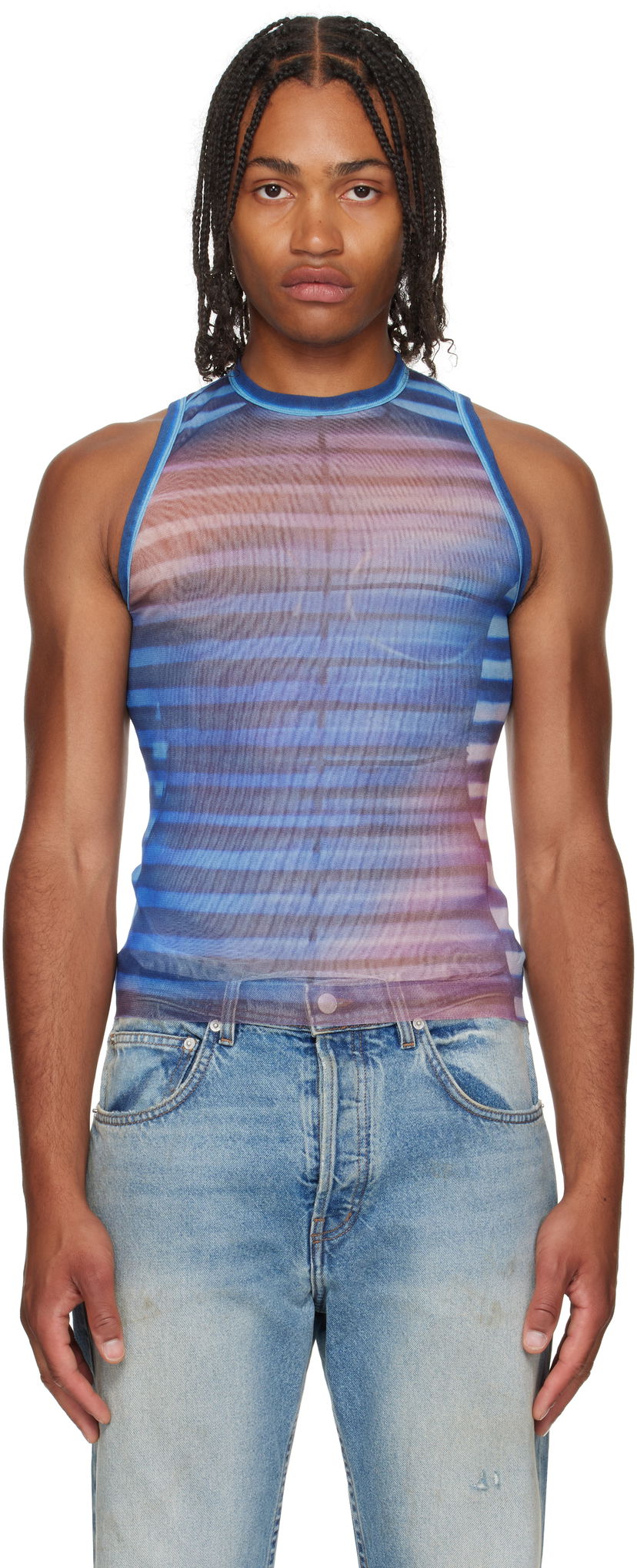 Linne Jean Paul Gaultier Jean Paul Gaultier 'The Air' Striped Tank Top Blå | 25/03-W-TO332-M005P-565034