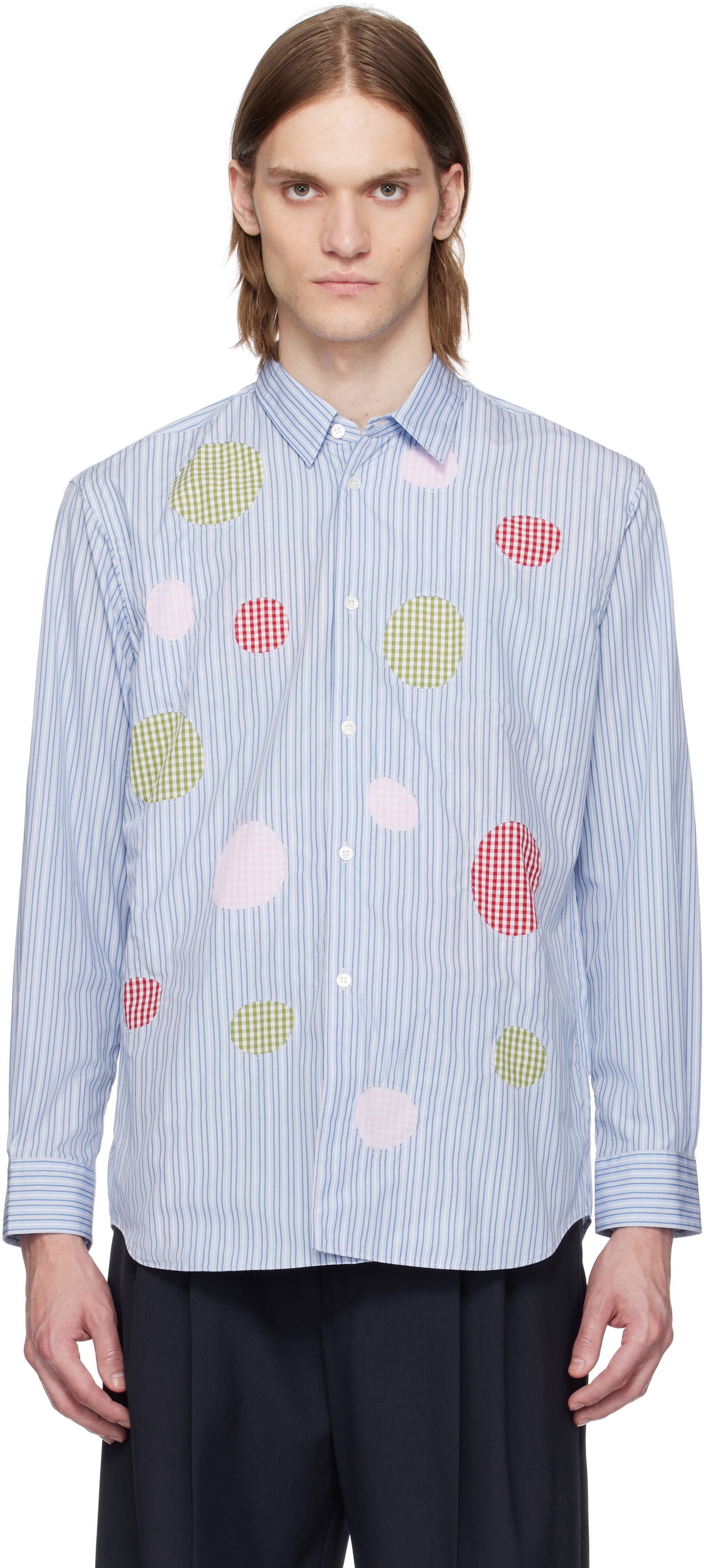 Skjorta Comme des Garçons Comme des Garçons Yarn Dyed Stripe Poplin & Check Shirt Blå | FO-B014-051, 0