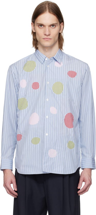 Skjorta Comme des Garçons Comme des Garçons Yarn Dyed Stripe Poplin & Check Shirt Blå | FO-B014-051, 0