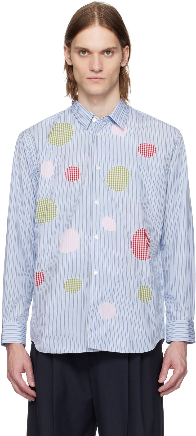 Skjorta Comme des Garçons Comme des Garçons Yarn Dyed Stripe Poplin & Check Shirt Blå | FO-B014-051