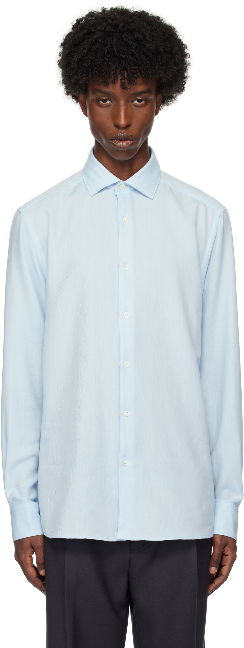 Skjorta ZEGNA Long Sleeve Cashco Shirt Blå | UEX44A8-SRF5