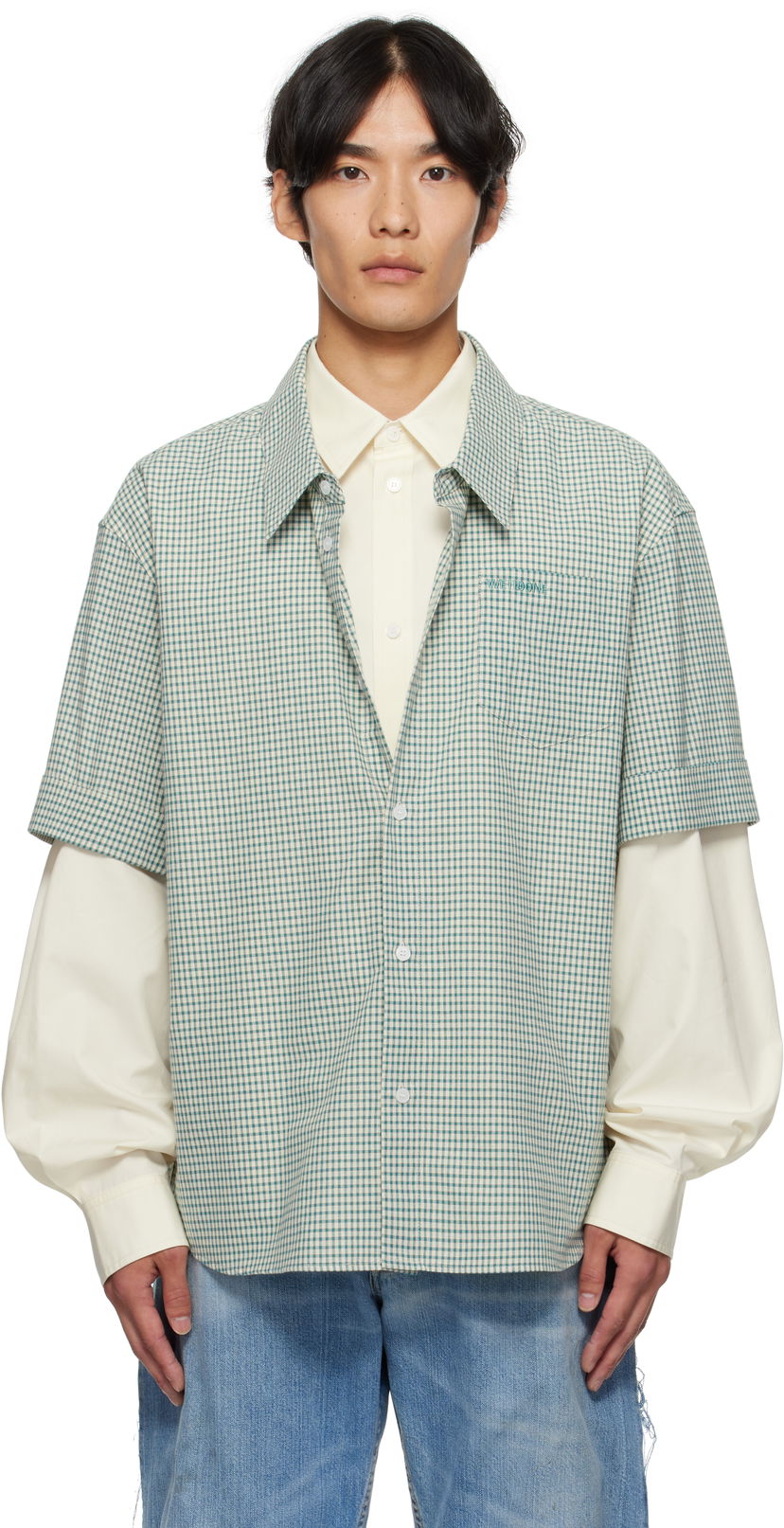 Skjorta We11done We11done Detachable Sleeves Shirt Grön | WD-SH2-25-181-M-BG