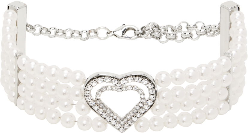 Armband Blumarine Blumarine Faux-Pearl Heart Choker Vit | P522W329A