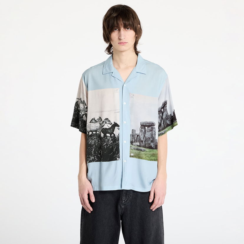 Skjorta Pleasures PLEASURES Stone Horse Button Down Shirt Blå | P25SP022 BLUE