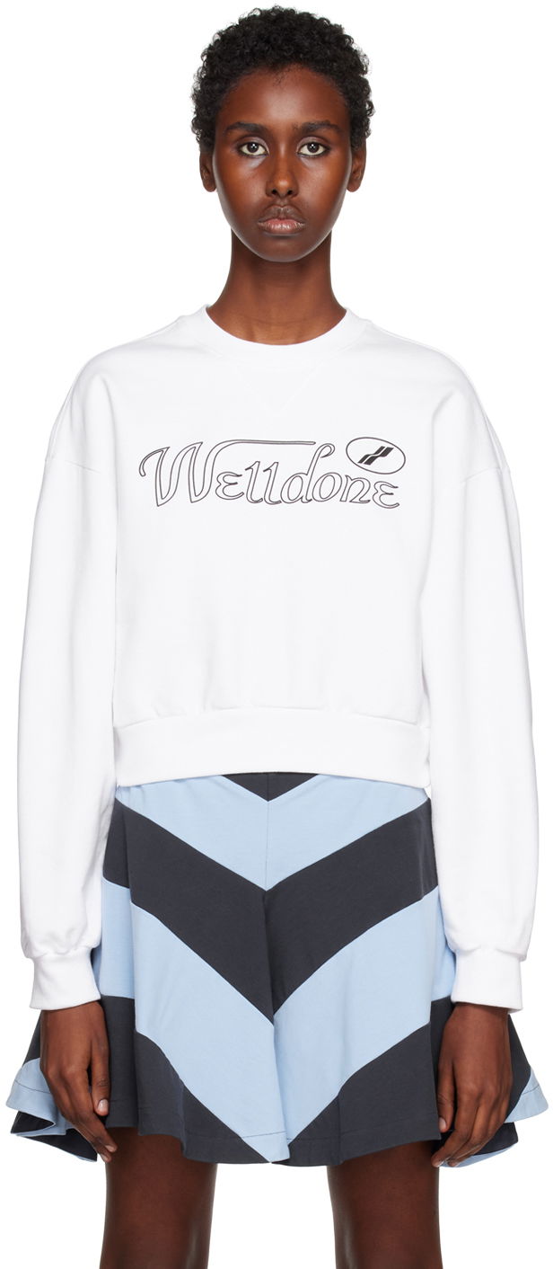 Sweatshirt We11done Cropped Graphic Sweatshirt Vit | WD-TS3-22-860-W-WH