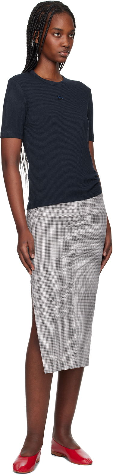 T-shirt MAISON KITSUNÉ Maison Kitsuné Baby Fox Ribbed Fitted T-Shirt Mörkblå | OW00124KJ0134, 3