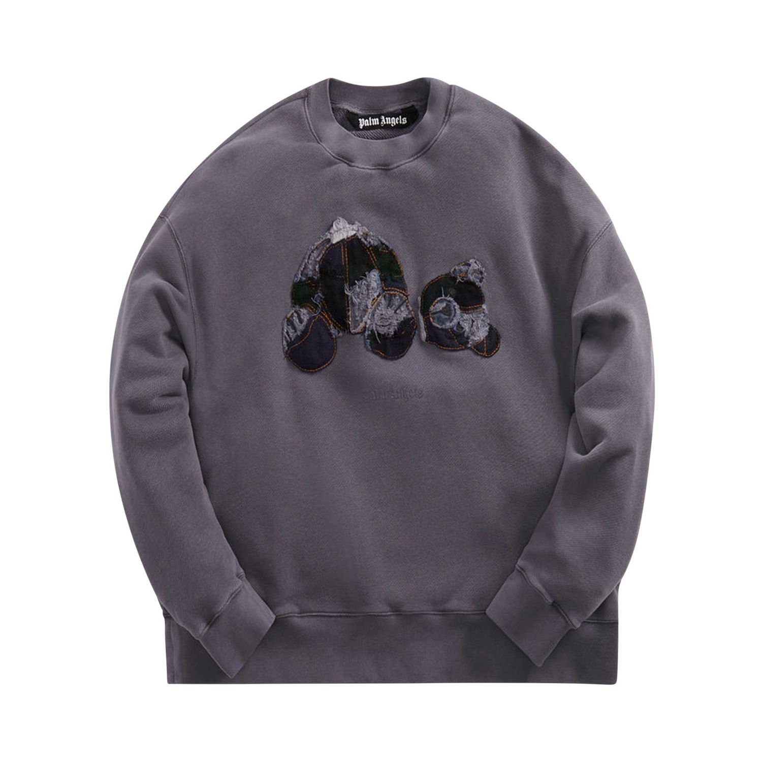 Sweatshirt Palm Angels Patchwork Ripped Bear Crew Grå | PMBA026F22FLE0024940, 1