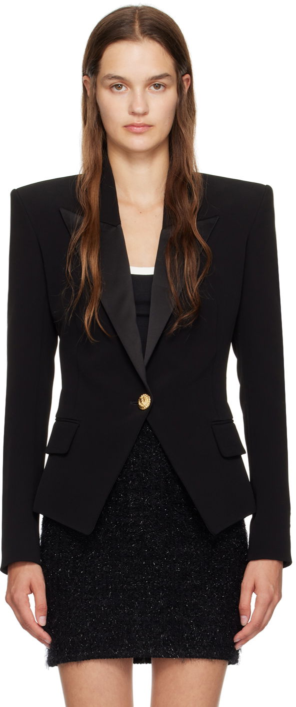 Jacka Balmain Single-Button Satin-Lapel Blazer Svart | DF1SE059VB00