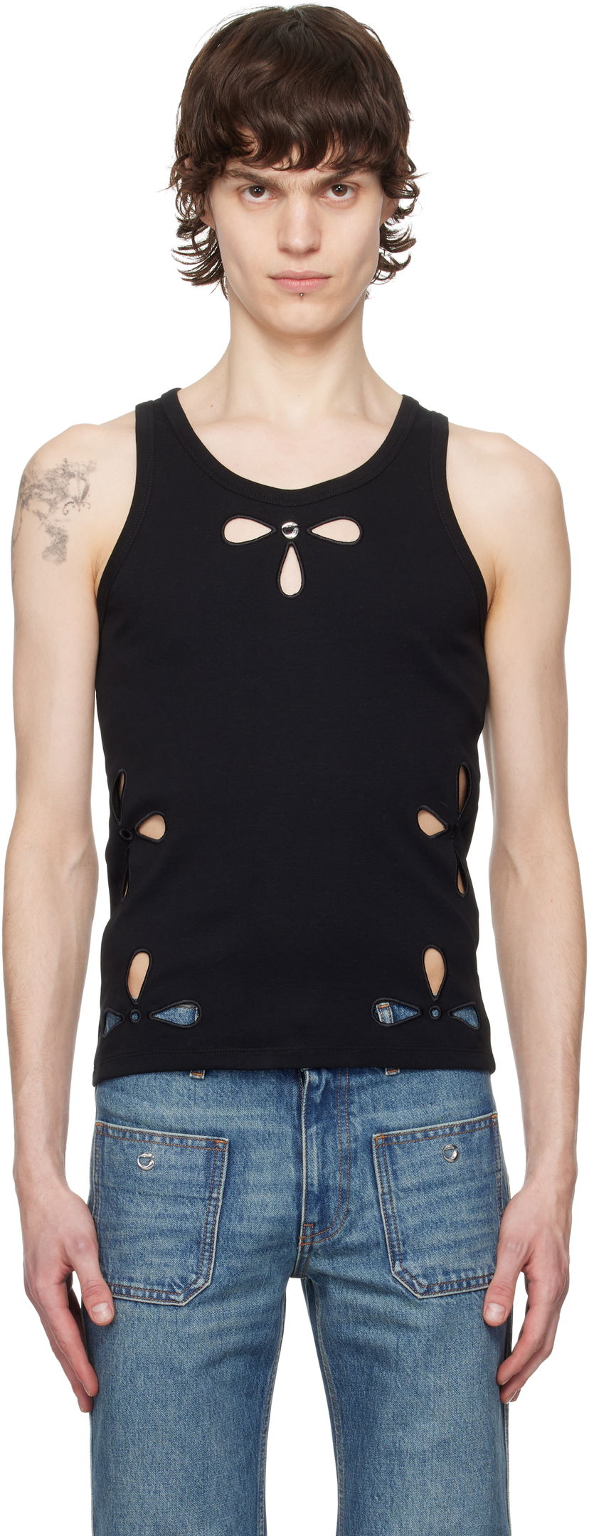 Linne Coperni Coperni Petal Embroidered Tank Top Svart | COPJS123F5012MEN