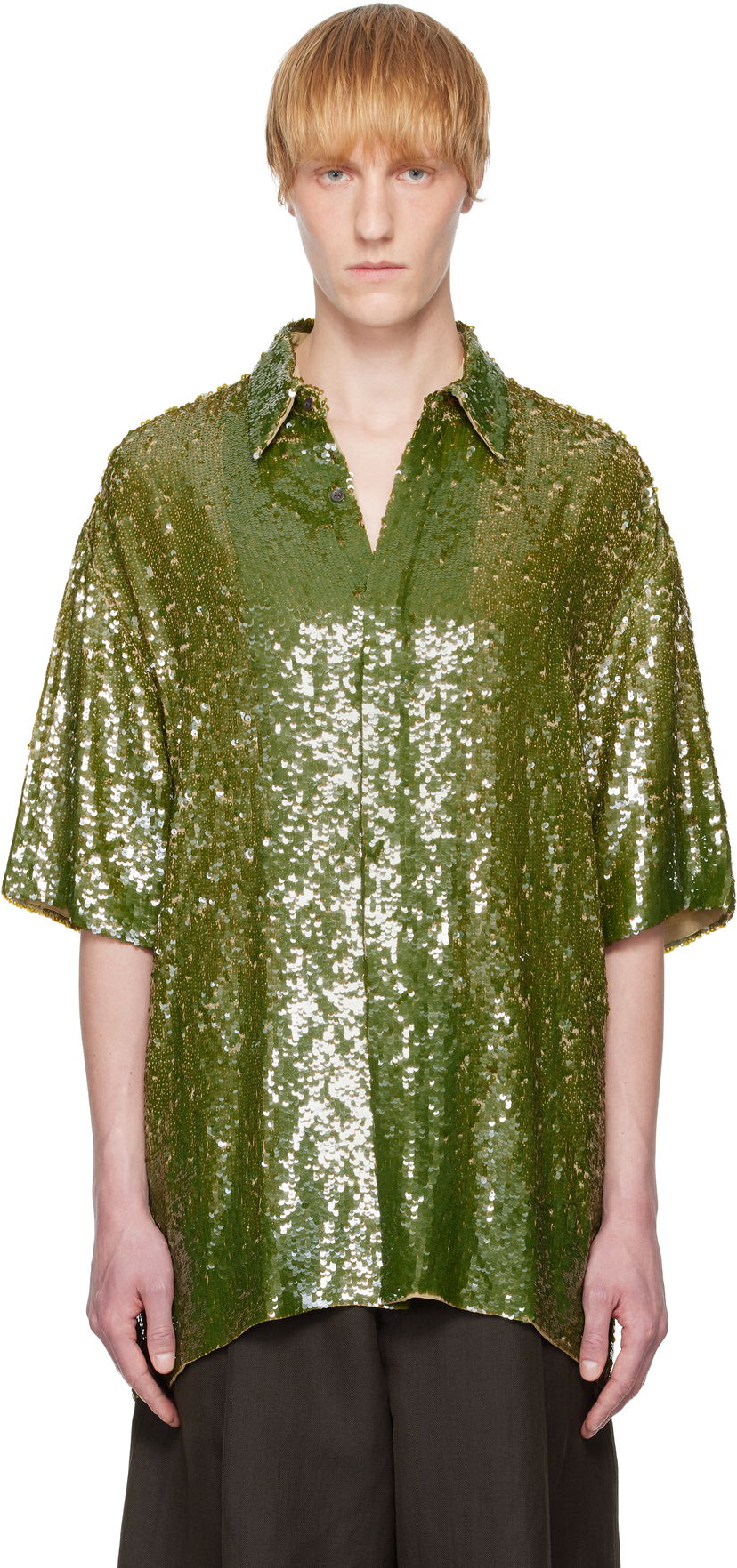 Skjorta Dries Van Noten Dries Van Noten Sequin Button-Up Shirt Grön | 251-080751-1480