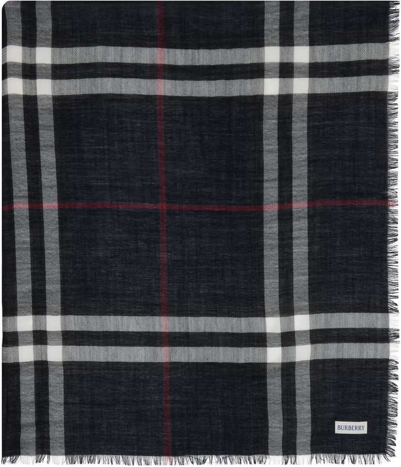 Halsduk Burberry Burberry Wide Check Wool Scarf Mörkblå | 8110470