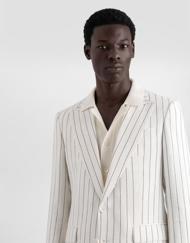 Jacka Dolce & Gabbana Dolce & Gabbana Single-Breasted Pinstripe Linen-Blend Jacket Vit | G2QS6TFR3F0S8052, 3