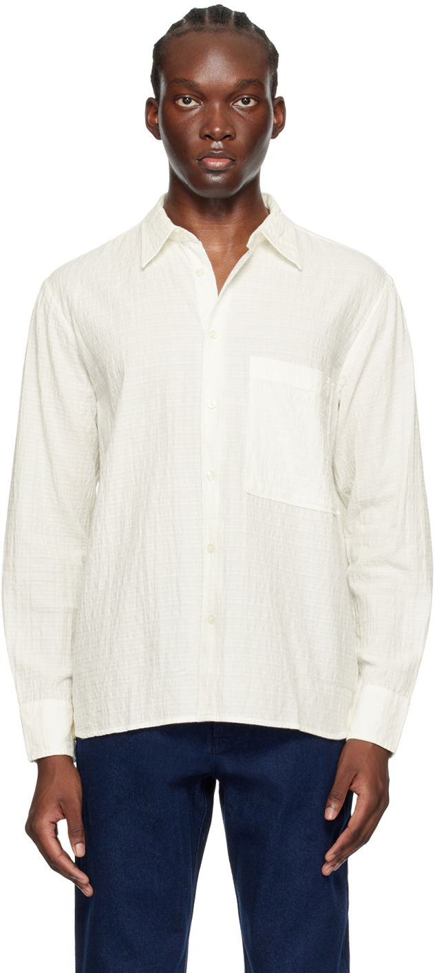 Skjorta Universal Works Universal Works Square Pocket Shirt Vit | P3040