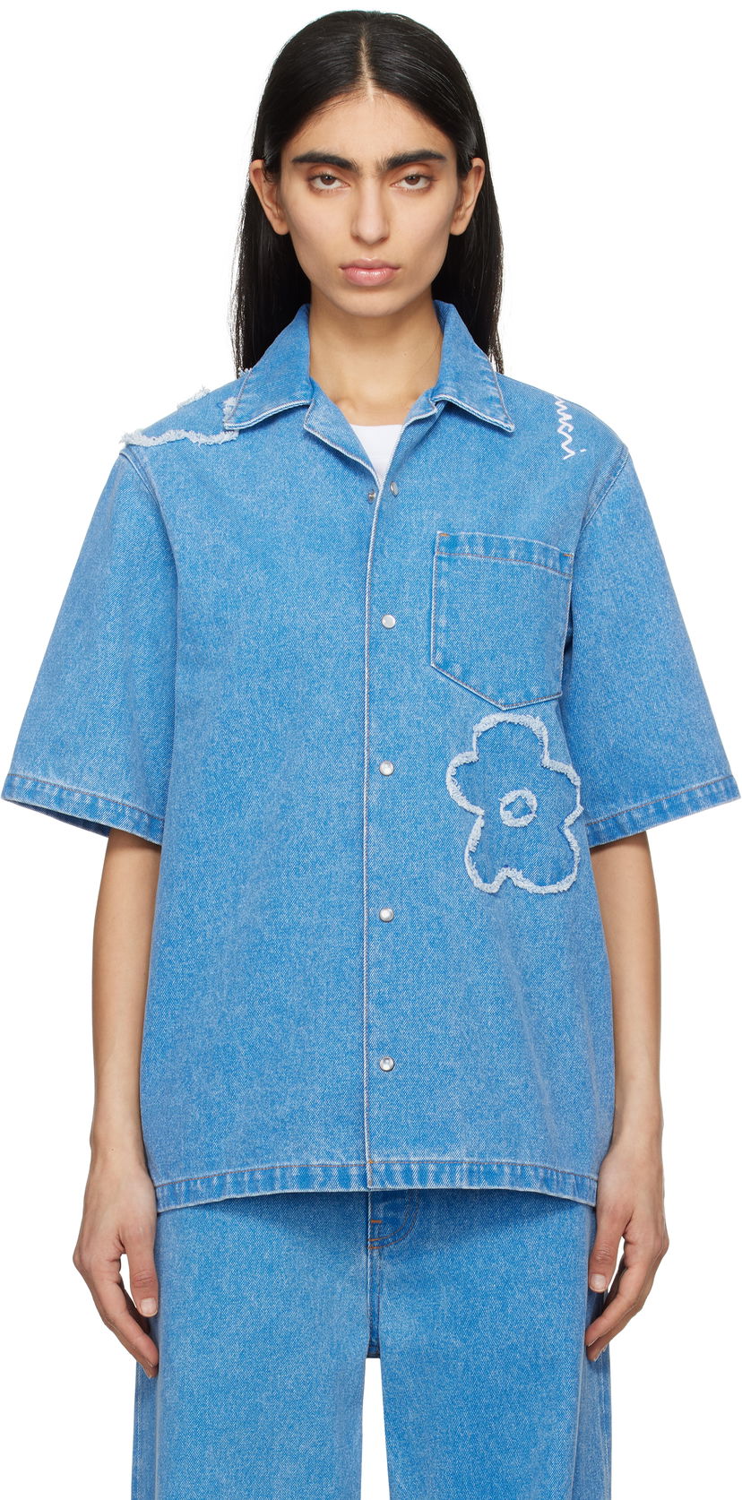 Skjorta Marni Marni Patched Denim Shirt Blå | CAJD0614QS USCX34