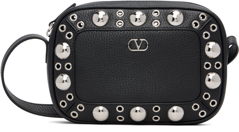 Axelväska Valentino Valentino Garavani Nellcôte Calfskin Studded Shoulder Bag Svart | 7Y2B0R74MJL
