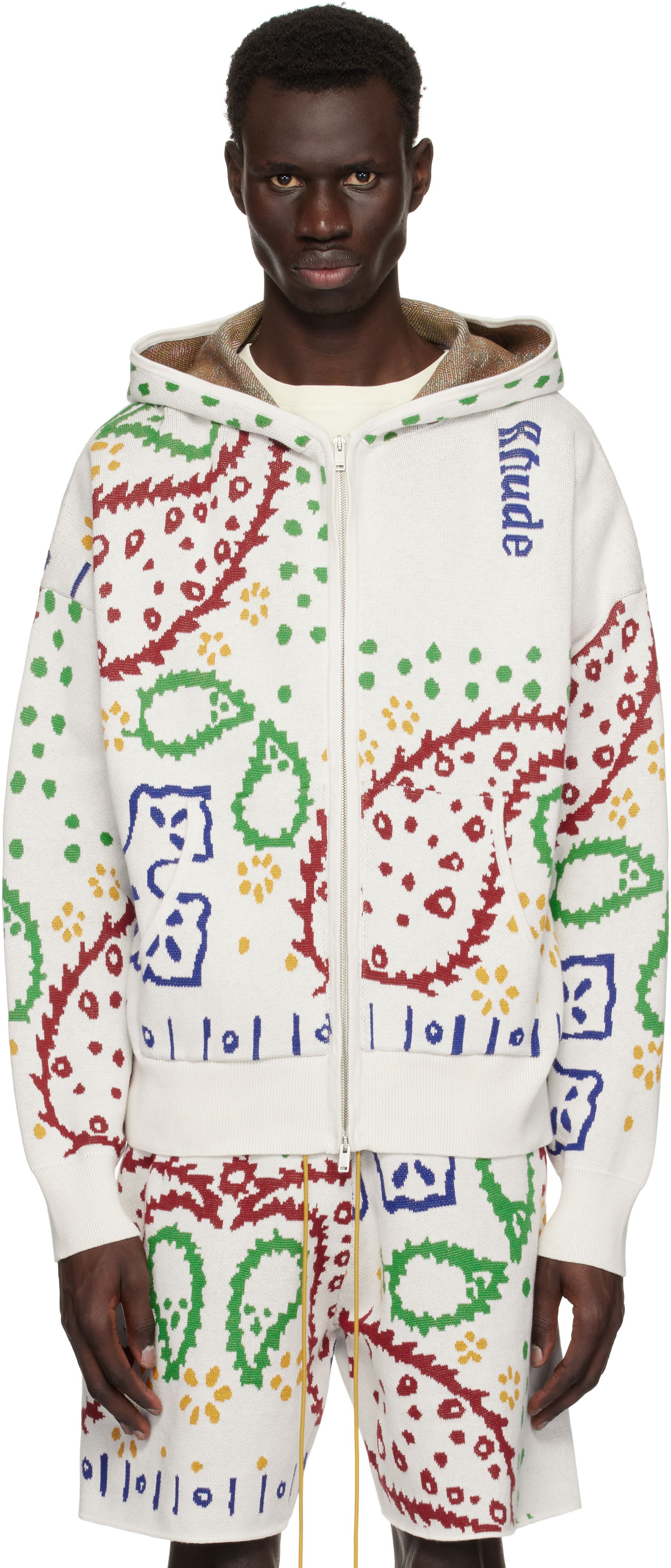 Sweatshirt Rhude Rhude Bandana Knit Full-Zip Hoodie Vit | RHPS25HO01472, 0