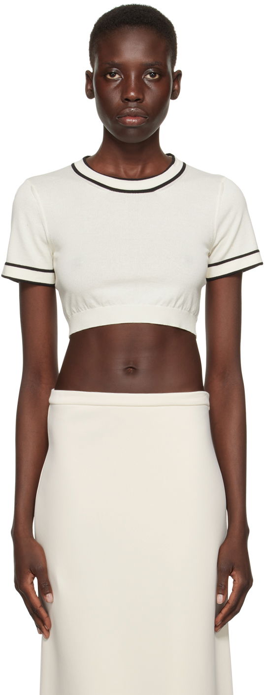 Crop top Max Mara Max Mara Uscio Cropped T-Shirt Vit | 2411361042600