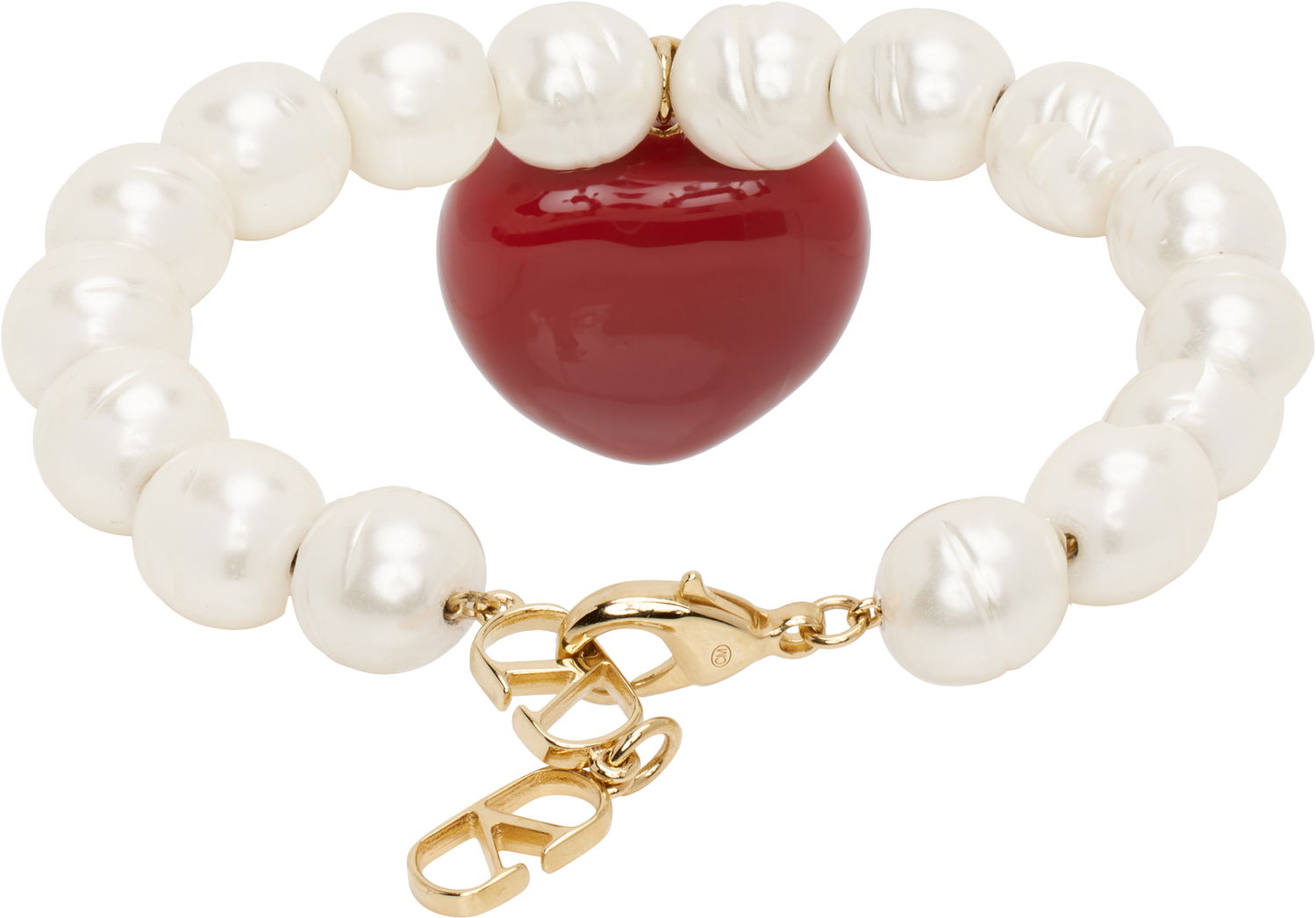 Armband Valentino Valentino Garavani Pearl Bracelet with Heart Pendant Röd | 6W2J0Y71LTD, 1