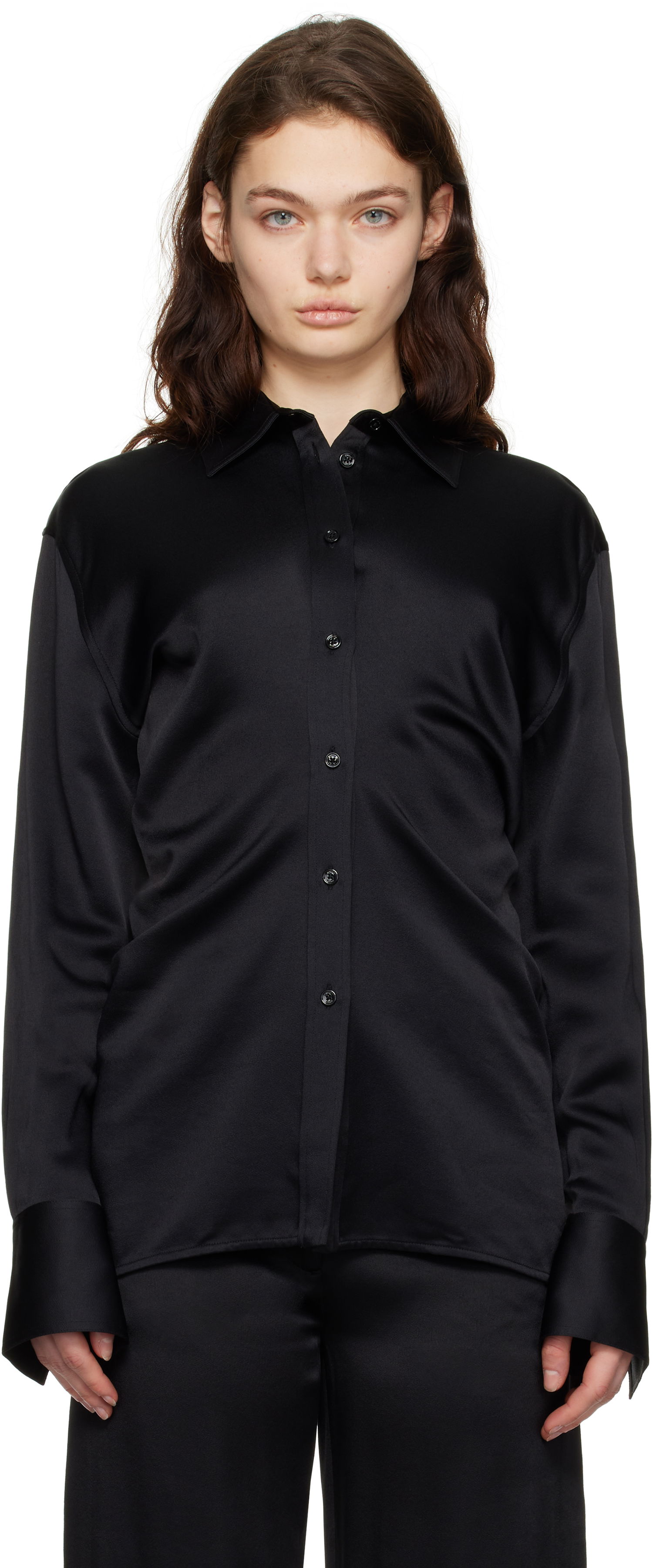 Skjorta TOTEME TOTEME Slouch Waist Button-Down Shirt Svart | 251-WRT4282-FB0344, 0