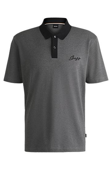 Polotröja BOSS Mercerized Cotton Polo Shirt with Script Logo Grå | 50531402