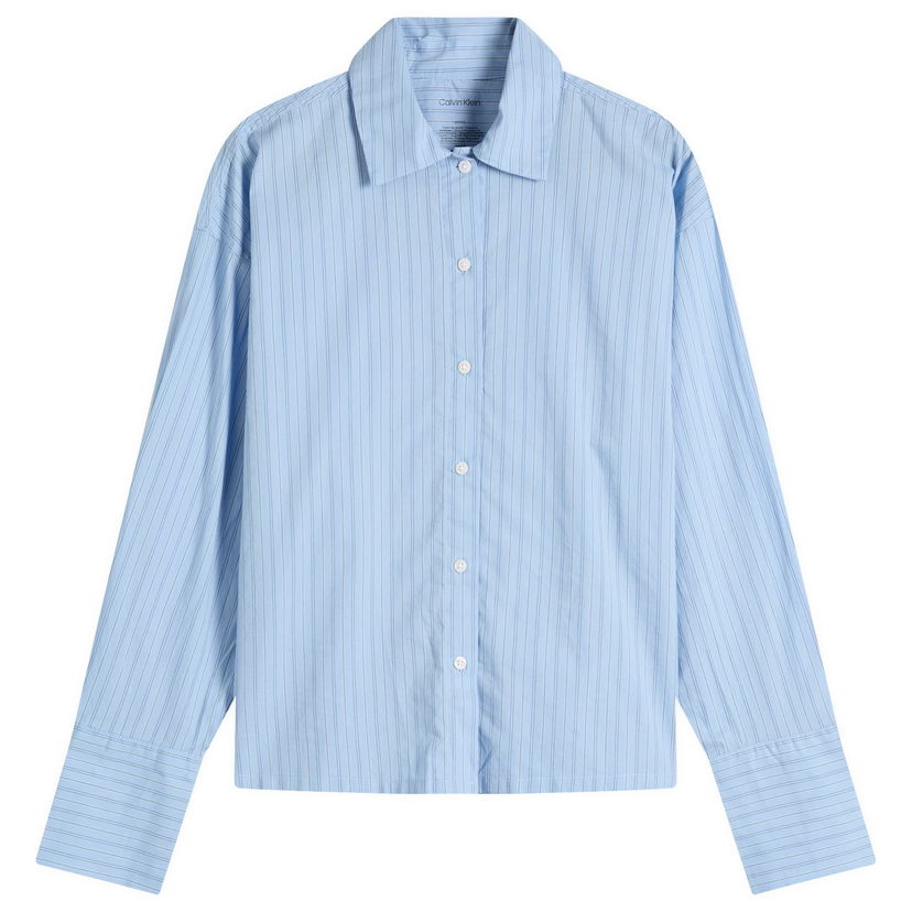 Skjorta CALVIN KLEIN Calvin Klein Cotton Poplin Sleep Shirt, Size Large Blå | 000QS7243E2S3
