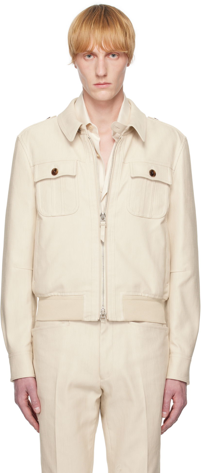 Bomberjacka Tom Ford TOM FORD Summer Corduroy Battle Jacket Beige | OBS054-FMC210S25